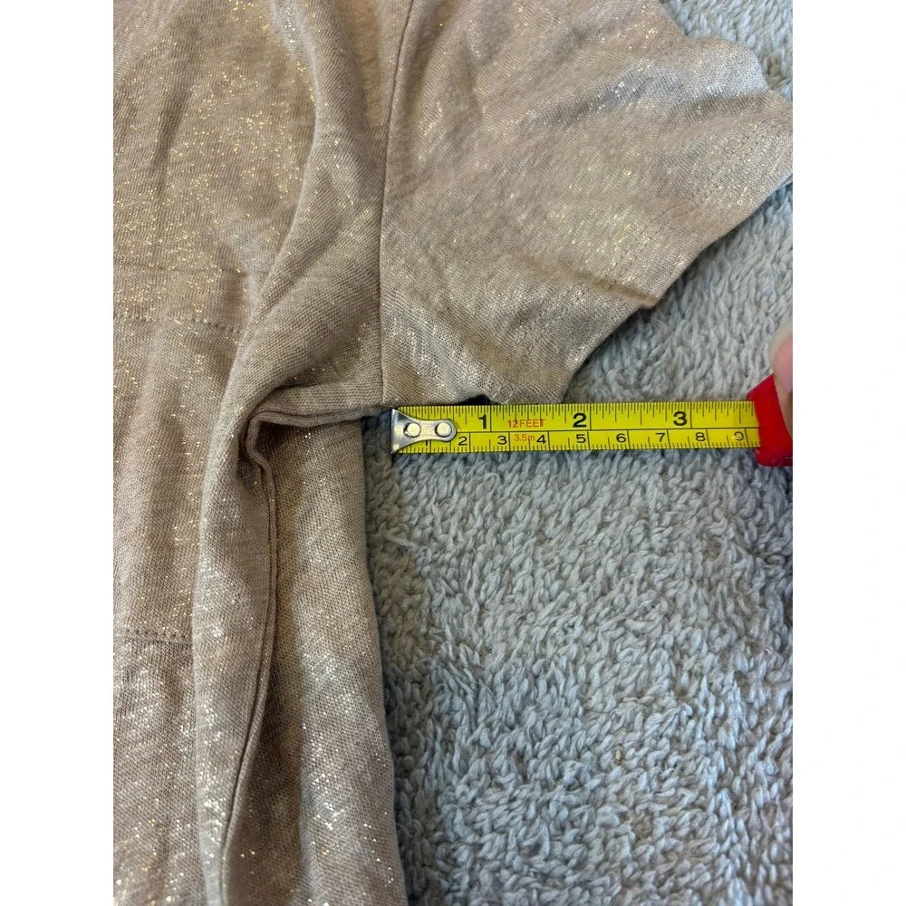 J.Crew Women Linen Metallic Gold  Tan Foil Pocket V-Neck Shirt Small Sheer Chic